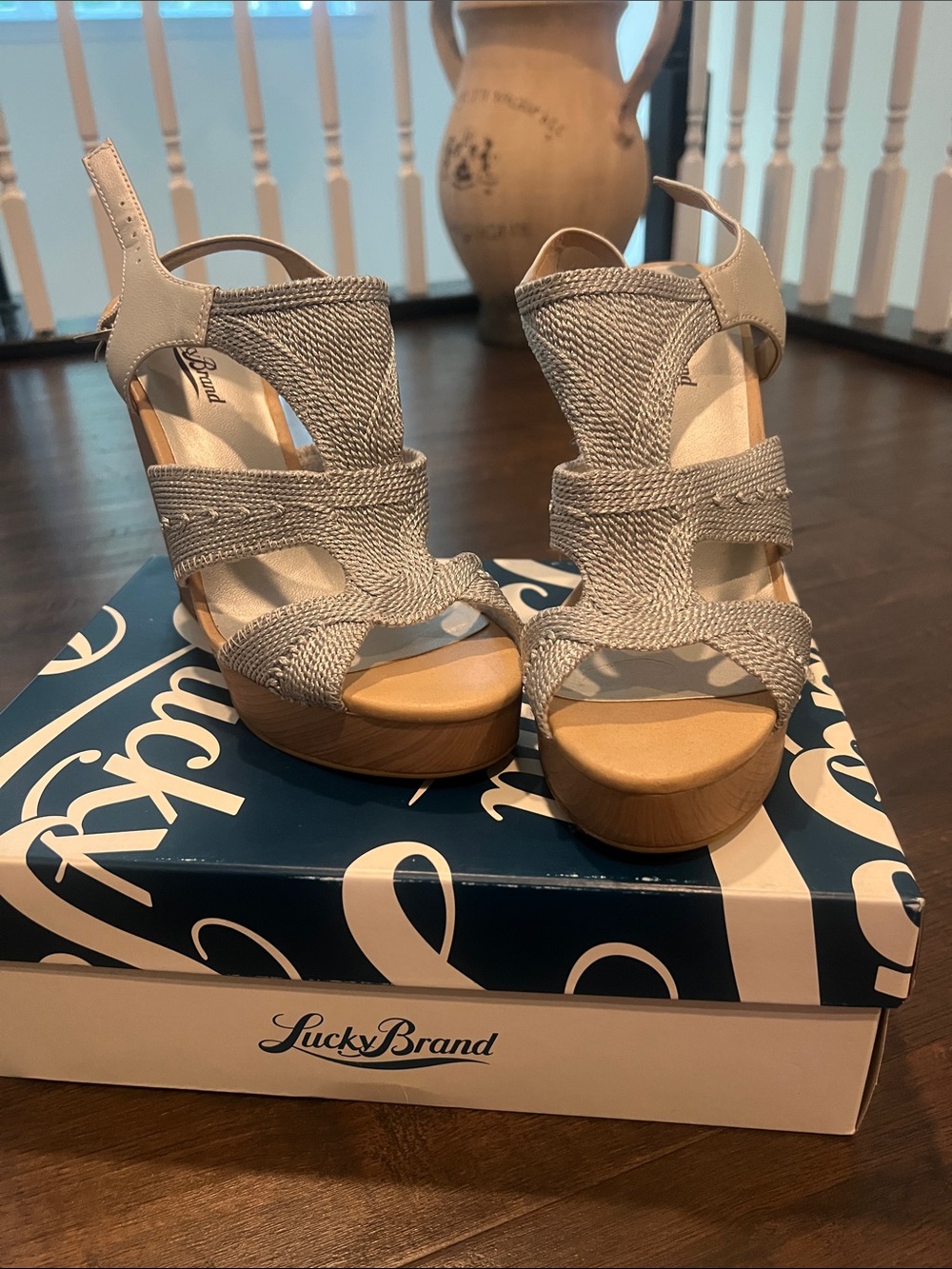 Lucky Brand Light Gray Braided Platform Wedge Sandals